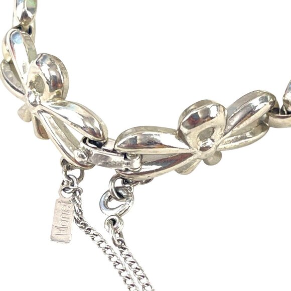 Vintage Monet Silver-Tone Floral Link Bracelet With Safety Chain & Clasp 7" For - Picture 5 of 6